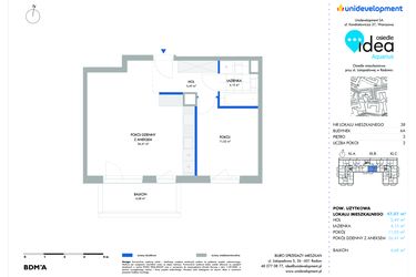 Rzut - Mieszkanie na sprzedaż 2 pokoje o powierzchni 47,07 m² - numer 6A/38 w Osiedle Idea Aquarius
