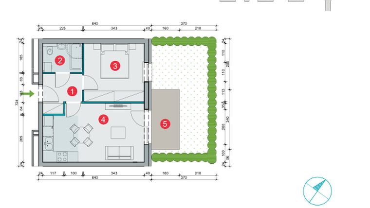 Rzut - Mieszkanie na sprzedaż 2 pokoje o powierzchni 37,49 m² - numer 7.3 w Osiedle Uniwersyteckie etap III