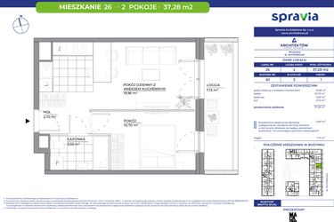 Rzut - Mieszkanie na sprzedaż 2 pokoje o powierzchni 37,28 m² - numer B1_26 w Architektów