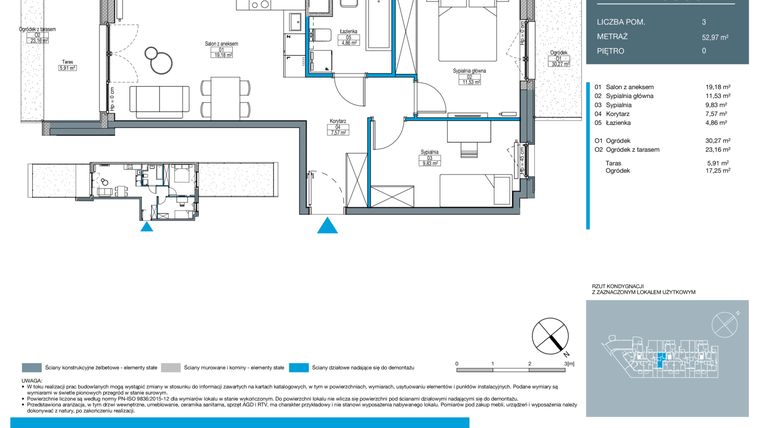 Rzut - Mieszkanie na sprzedaż 3 pokoje o powierzchni 52,97 m² - numer DB0005 w Talarowa Park II