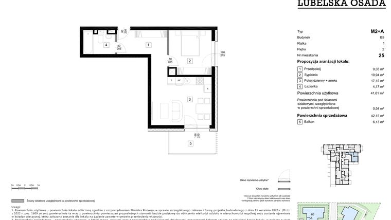 Rzut - Mieszkanie na sprzedaż 2 pokoje o powierzchni 42,15 m² - numer B5.25 w Lubelska Osada budynek B5