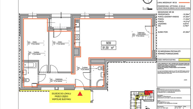 Rzut - Mieszkanie na sprzedaż 3 pokoje o powierzchni 81,59 m² - numer 3.39 w Czerwieńskiego 3