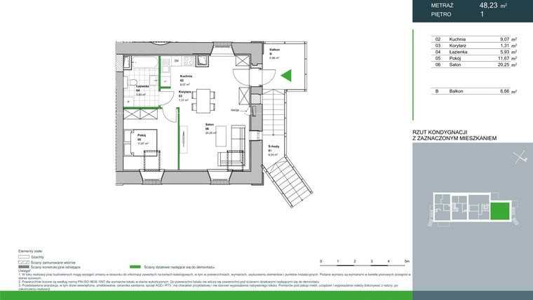 Rzut - Mieszkanie na sprzedaż 2 pokoje o powierzchni 48,23 m² - numer C2.4.1.08 w Aroma Park Lofty