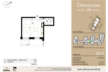 Rzut - Mieszkanie na sprzedaż 1 pokój o powierzchni 35,29 m² - numer B11 w Dworcowa 28