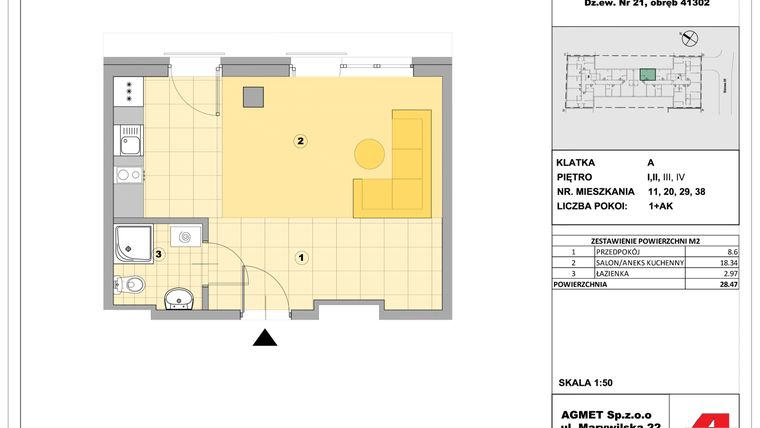 Rzut - Mieszkanie na sprzedaż 1 pokój o powierzchni 32,36 m² - numer 29 w Stalowa 65