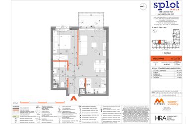 Rzut - Mieszkanie na sprzedaż 2 pokoje o powierzchni 40,5 m² - numer F1.C.01.09 w Splot Wola