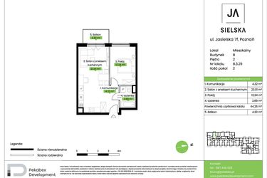 Rzut - Mieszkanie na sprzedaż 2 pokoje o powierzchni 44,26 m² - numer B.3.29 w JA_SIELSKA V