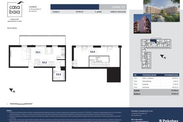 Rzut - Mieszkanie na sprzedaż 1 pokój o powierzchni 57,6 m² - numer M53 w Apartamenty Casa Baia