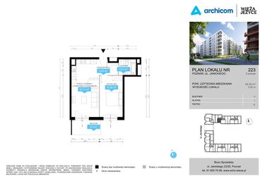 Rzut - Mieszkanie na sprzedaż 2 pokoje o powierzchni 49,35 m² - numer CDEF.223 w Wieża Jeżyce etap II