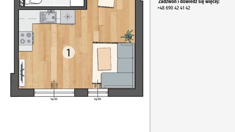 Rzut - Mieszkanie na sprzedaż 1 pokój o powierzchni 27,6 m² - numer G3-01 w Smolec pod Wrocławem Dobry Deweloper Milo