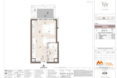 Rzut - Mieszkanie na sprzedaż 1 pokój o powierzchni 26,34 m² - numer B.00.07 w Takt Lirników