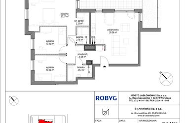 Rzut - Mieszkanie na sprzedaż 4 pokoje o powierzchni 87,77 m² - numer B.0M01 w Kobieli 4