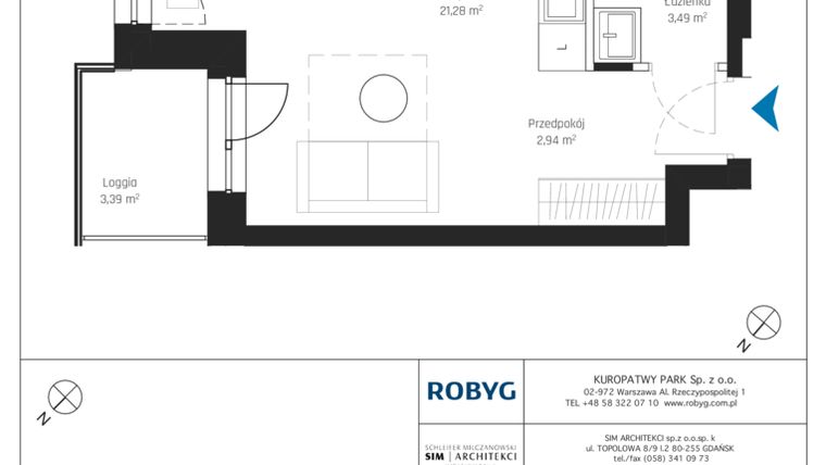 Rzut - Mieszkanie na sprzedaż 1 pokój o powierzchni 27,7 m² - numer A2/2M05 w Sky Point - Apartamenty Inwestycyjne