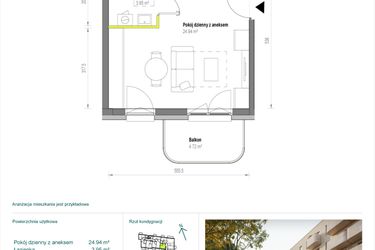 Rzut - Mieszkanie na sprzedaż 1 pokój o powierzchni 28,89 m² - numer A/2/51 w Skorosze Vita