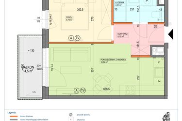 Rzut - Mieszkanie na sprzedaż 2 pokoje o powierzchni 36,79 m² - numer B1.1.07.2a w Junique I.II