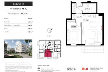 Rzut - Mieszkanie na sprzedaż 2 pokoje o powierzchni 44,57 m² - numer B12.M3C w Novum Rumia