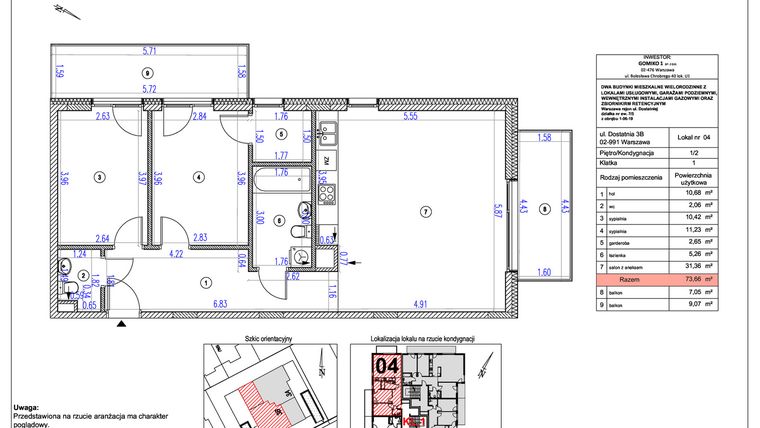 Rzut - Mieszkanie na sprzedaż 3 pokoje o powierzchni 73,66 m² - numer B4 w Vilanovia Park