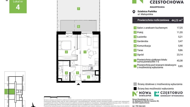Rzut - Mieszkanie na sprzedaż 2 pokoje o powierzchni 44,23 m² - numer E4 w Nowa Częstochowa Małopolska etap II