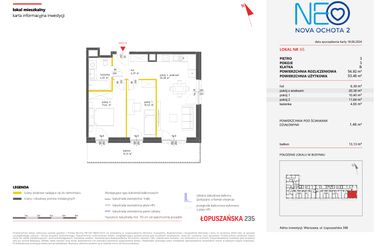 Rzut - Mieszkanie na sprzedaż 3 pokoje o powierzchni 54,92 m² - numer 65 w Neo Nova Ochota 2