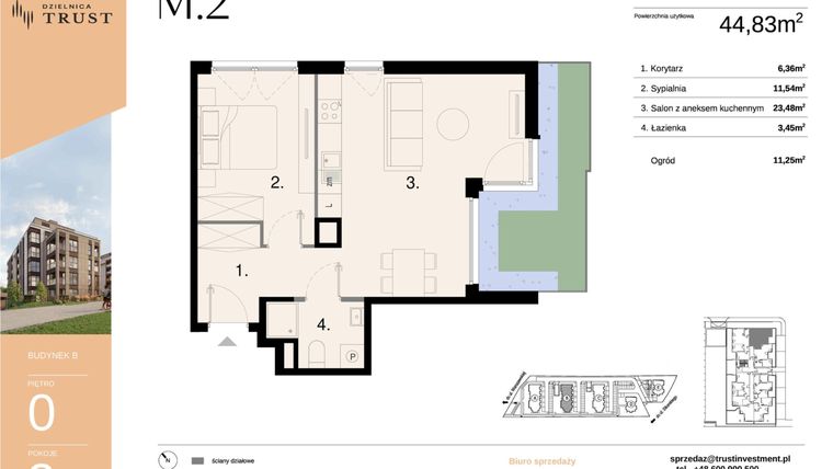 Rzut - Mieszkanie na sprzedaż 2 pokoje o powierzchni 44,83 m² - numer B - M.2 w Dzielnica Trust