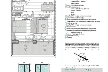 Rzut - Mieszkanie na sprzedaż 2 pokoje o powierzchni 49,46 m² - numer A.4.3 w Remedium