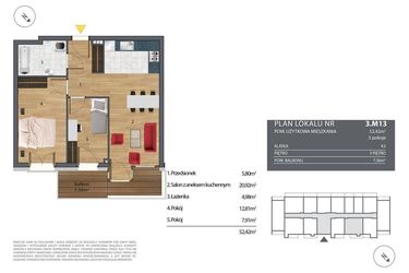 Rzut - Mieszkanie na sprzedaż 3 pokoje o powierzchni 52,61 m² - numer K3.3.M13 w Nyska Residence