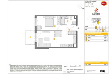 Rzut - Mieszkanie na sprzedaż 2 pokoje o powierzchni 42,59 m² - numer D.32 w Osiedle Rapsodia etap 2