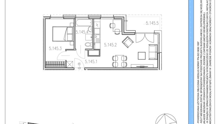 Rzut - Mieszkanie na sprzedaż 2 pokoje o powierzchni 42,42 m² - numer M145 w Osiedle Piltza etap X