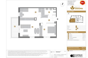 Rzut - Mieszkanie na sprzedaż 3 pokoje o powierzchni 56,31 m² - numer T4 w Wille Biskupin Etap 2.1