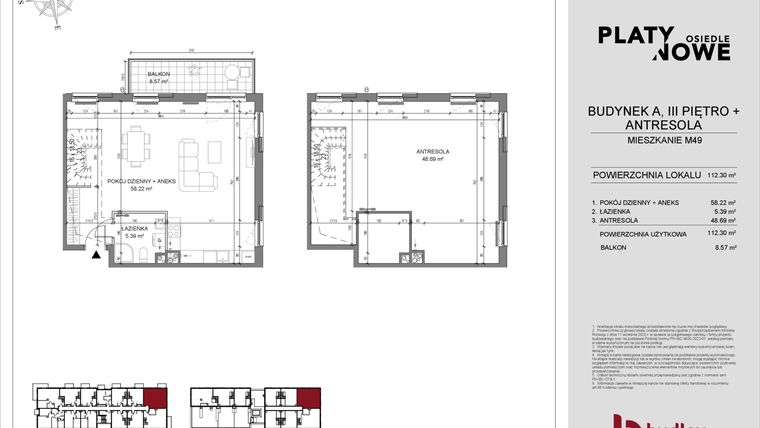Rzut - Mieszkanie na sprzedaż 1 pokój o powierzchni 63,61 m² - numer A.49 w Osiedle Platynowe