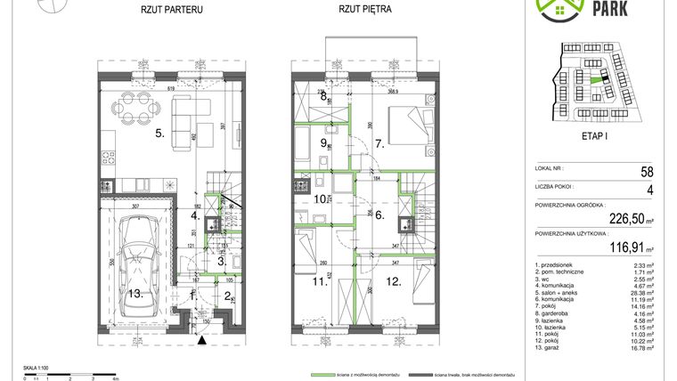 Rzut - Dom na sprzedaż 4 pokoje o powierzchni 116,91 m² - numer 58 w Klebark Park