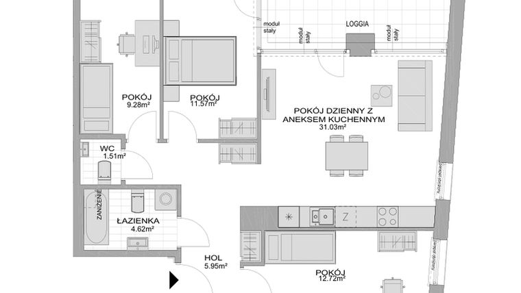 Rzut - Mieszkanie na sprzedaż 4 pokoje o powierzchni 79,42 m² - numer CP/R7/83 w Centralpark