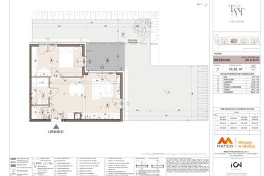 Rzut - Mieszkanie na sprzedaż 2 pokoje o powierzchni 45,66 m² - numer B.00.01 w Takt Lirników