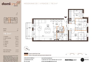 Rzut - Mieszkanie na sprzedaż 4 pokoje o powierzchni 78,3 m² - numer C8 w Domkove Widzew