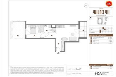 Rzut - Mieszkanie na sprzedaż 2 pokoje o powierzchni 44,27 m² - numer C.101 w Osiedle Wilno VII etap 3