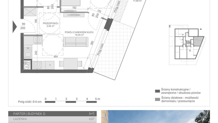 Rzut - Mieszkanie na sprzedaż 2 pokoje o powierzchni 37,12 m² - numer M-1 w Unikat Apartamenty D