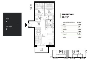 Rzut - Mieszkanie na sprzedaż 3 pokoje o powierzchni 66,43 m² - numer M.09 w Zielony Horyzont