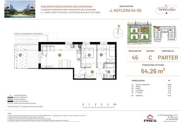 Rzut - Mieszkanie na sprzedaż 3 pokoje o powierzchni 54,26 m² - numer JAR-III-C-LM-M45 w Osiedle JAR Heweliusza etap III