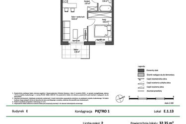 Rzut - Mieszkanie na sprzedaż 2 pokoje o powierzchni 32,35 m² - numer E.1.13 w Nowy Świat Ostoja etap II - EFG