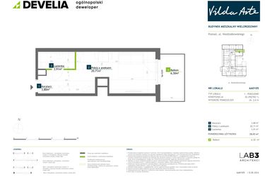 Rzut - Mieszkanie na sprzedaż 1 pokój o powierzchni 28,42 m² - numer AA0105 w Vilda Arte