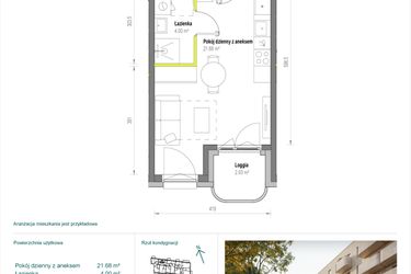 Rzut - Mieszkanie na sprzedaż 1 pokój o powierzchni 25,68 m² - numer A/2/71 w Skorosze Vita