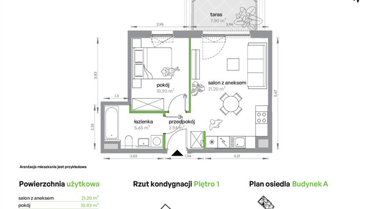 Rzut - Mieszkanie na sprzedaż 2 pokoje o powierzchni 40,72 m² - numer AA0102/4 w M Bemowo