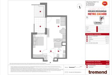 Rzut - Mieszkanie na sprzedaż 2 pokoje o powierzchni 37,26 m² - numer B.3 w Dzielnica Mieszkaniowa Metro Zachód - etap 8.2