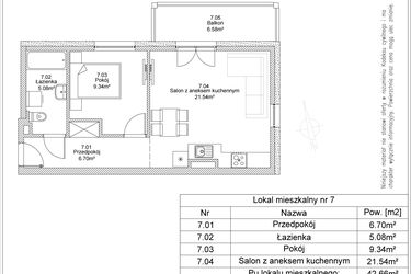 Rzut - Mieszkanie na sprzedaż 2 pokoje o powierzchni 42,66 m² - numer 7 w Apartamenty Jasińskiego