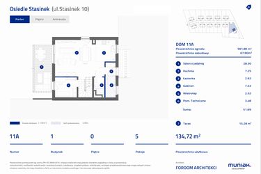 Rzut - Dom na sprzedaż 5 pokoi o powierzchni 134,72 m² - numer 11A w Osiedle Stasinek