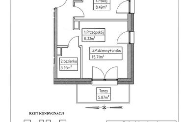Rzut - Mieszkanie na sprzedaż 2 pokoje o powierzchni 34,46 m² - numer 7 w Działkowa 68