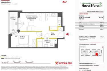 Rzut - Mieszkanie na sprzedaż 2 pokoje o powierzchni 39,47 m² - numer 202 w Miasteczko Nova Sfera 3