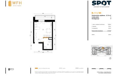 Rzut - Mieszkanie na sprzedaż 1 pokój o powierzchni 27,15 m² - numer B.1.05 w SPOT