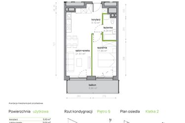 Rzut - Mieszkanie na sprzedaż 2 pokoje o powierzchni 42,7 m² - numer K2/5/23 w Piękna Vita