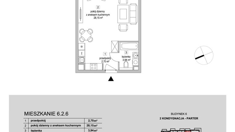 Rzut - Mieszkanie na sprzedaż 1 pokój o powierzchni 34,79 m² - numer 6.2.6 w Osiedle Przyjemne III
